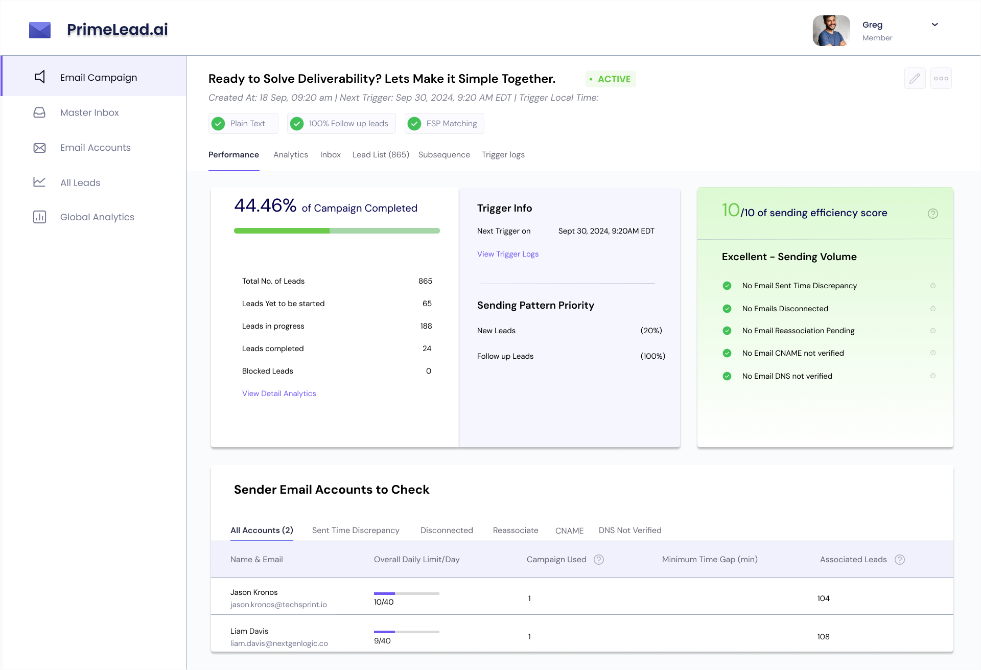 Screenshot of primelead.ai customer portal